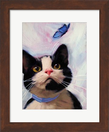Framed Cat and Butterfly Print