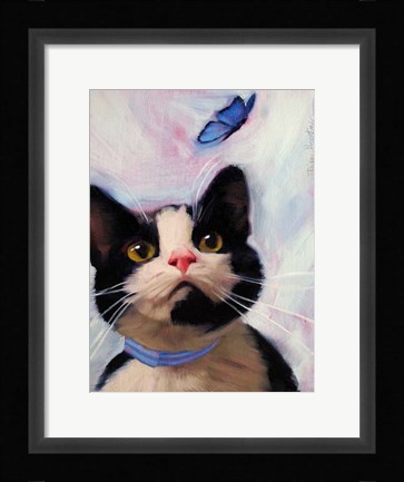 Framed Cat and Butterfly Print