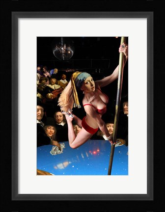 Framed Girl with Pearl Earring and Pole Print