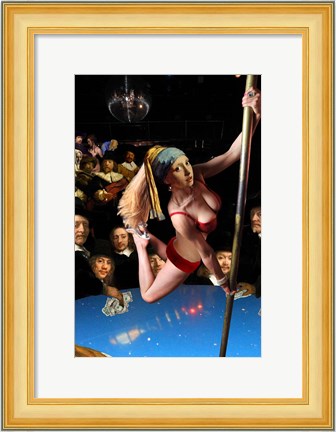 Framed Girl with Pearl Earring and Pole Print