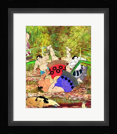 Framed Japanese Footbridge Mishap Print