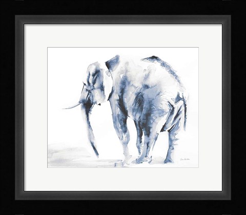 Framed Lone Elephant Blue Gray Crop Print