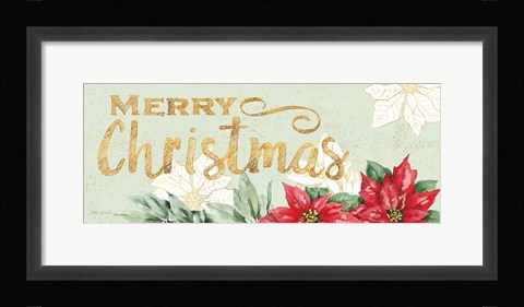 Framed Watercolor Poinsettia Merry Christmas Print