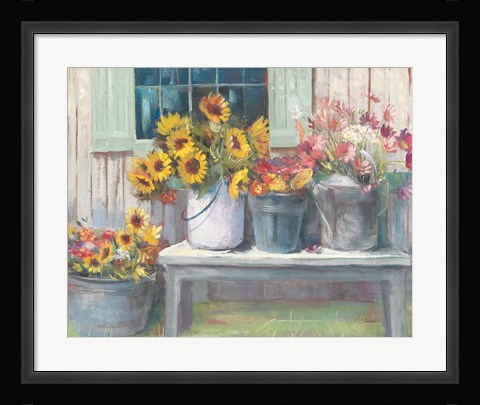 Framed Green Bench Bright Print