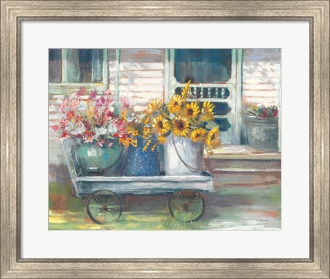 Framed Garden Wagon Bright Print