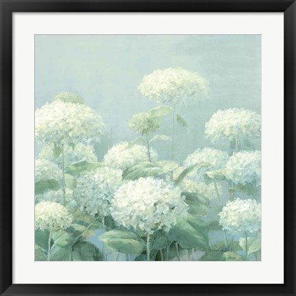 Framed White Hydrangea Garden Sage Crop Print