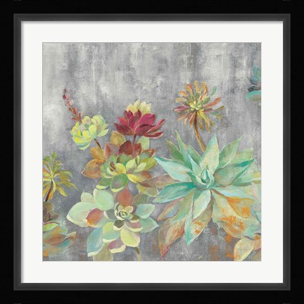 Framed Succulent Garden Gray Crop Print