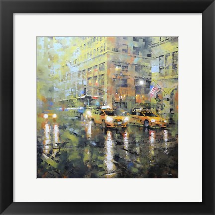 Framed Manhattan Orange &amp; Green Print