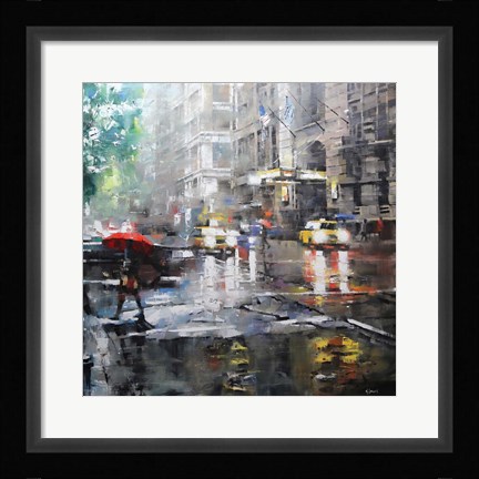 Framed Manhattan Red Umbrella Print