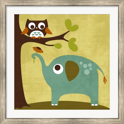 Framed Owl and Elephant Print