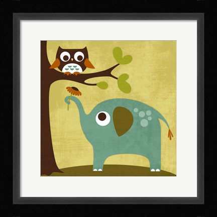 Framed Owl and Elephant Print