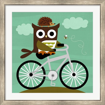 Framed Owl and Hedgehog on Bicycle Print