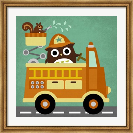 Framed Owl in Firetruck and Squirrel Print
