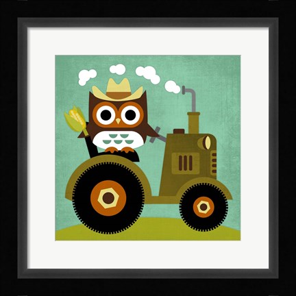 Framed Owl on Tractor Print