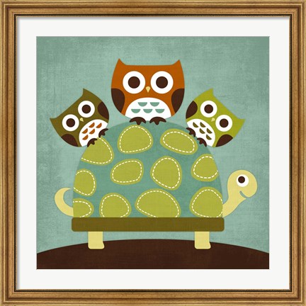 Framed Three Owls on Turtle Print