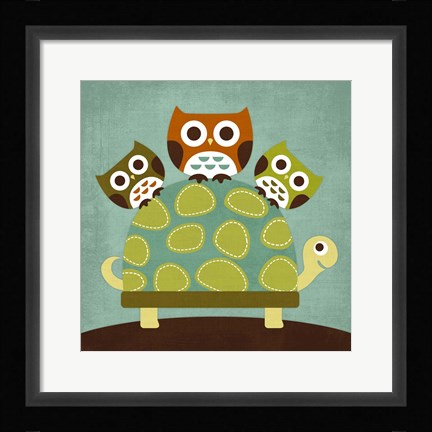 Framed Three Owls on Turtle Print