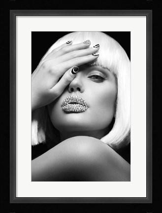 Framed Diamond Lips BW Print