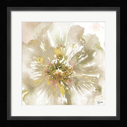 Framed Neutral Watercolor Poppy Close Up I Print