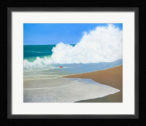 Framed Red Pail in the Sand Print