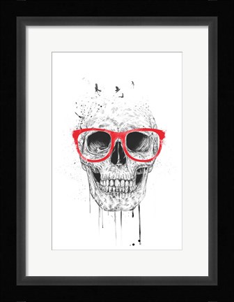 Framed Skull With Red Glasses Print
