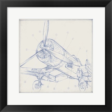 Framed Airplane Mechanical Sketch II Print