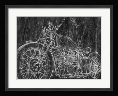 Framed Motorcycle Mechanical Sketch II Print