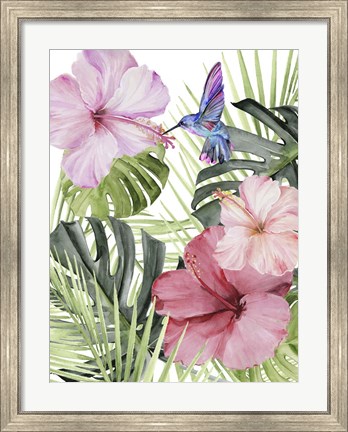 Framed Hibiscus &amp; Hummingbird I Print