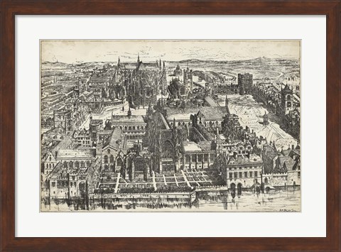 Framed Bird&#39;s Eye View of London - Westminster Print