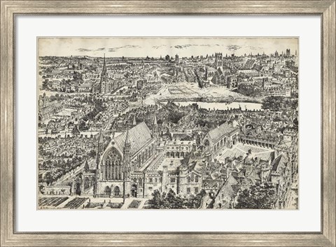Framed Bird&#39;s Eye View of London - Ely Place Print