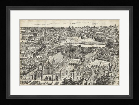 Framed Bird's Eye View of London - Ely Place Print