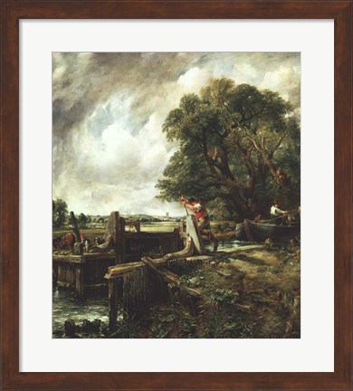 Framed Barges Passing a Lock on the Stour Print
