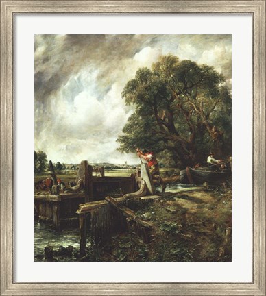 Framed Barges Passing a Lock on the Stour Print