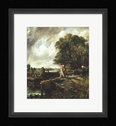 Framed Barges Passing a Lock on the Stour Print