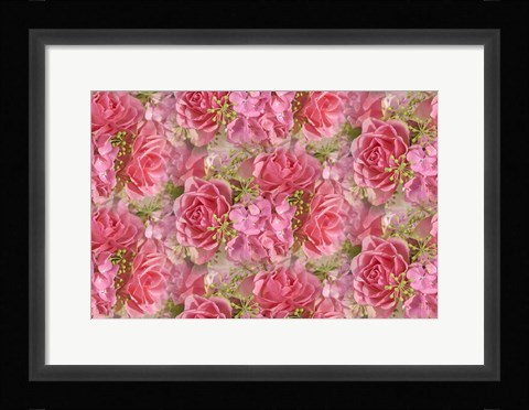 Framed Pink Roses and Hydrangea Print