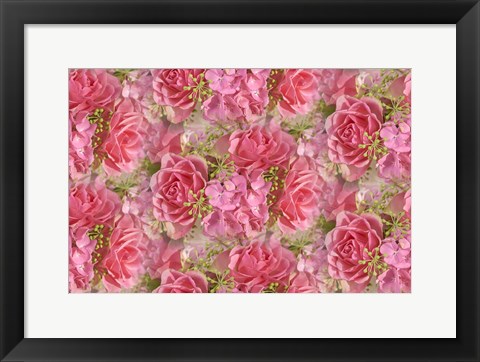 Framed Pink Roses and Hydrangea Print