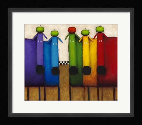 Framed Rainbow Dogs with Apples Print