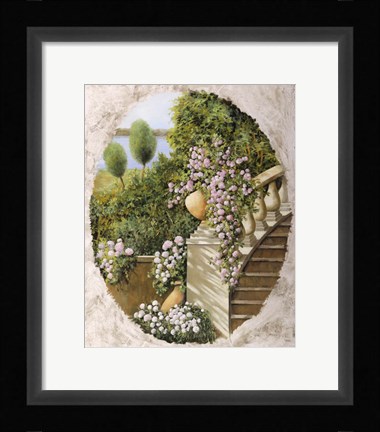 Framed Cascata di Fiori Rosa Print