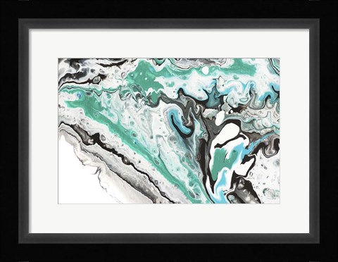 Framed Fluid Acrylic On Emerald Waves Print