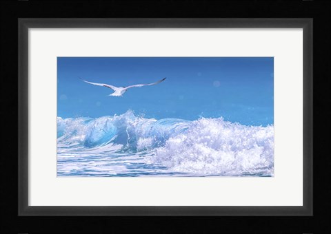 Framed Gull In The Waves Print
