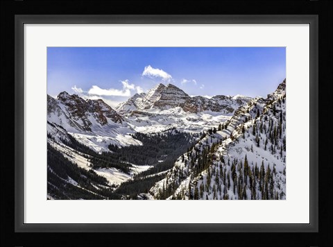 Framed Snow Covered Maroon Bells Print