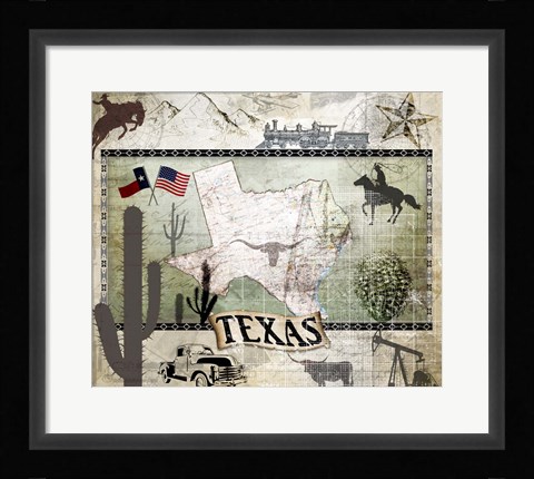 Framed Vintage State Texas Print