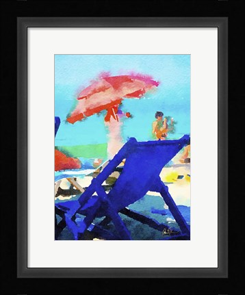 Framed Blue Chairs with Umbrella Print