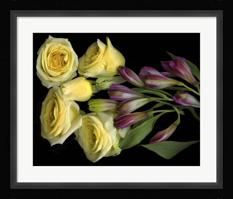 Framed Yellow Roses With Alstromeria Print