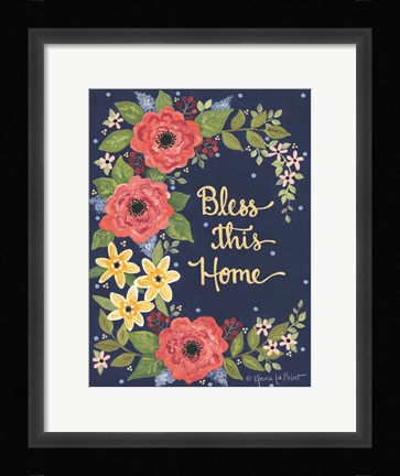 Framed Floral Bless This Home Print