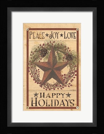 Framed Happy Holiday Barn Star I Print