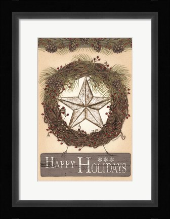 Framed Happy Holidays Barn Star II Print