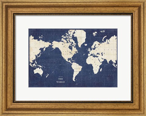 Framed Blueprint World Map - No Border Print