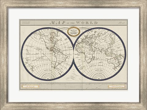 Framed Torkingtons World Map with Indigo Print