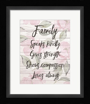 Framed Family Speaks Kindly - Floral Print