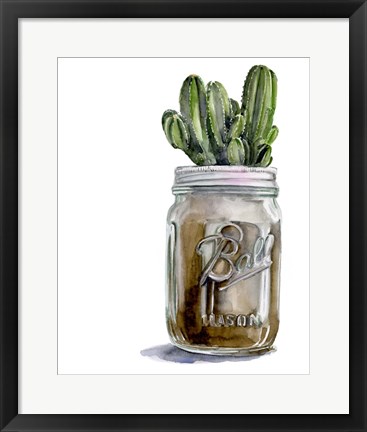 Framed Cactus Mason Jar I Print